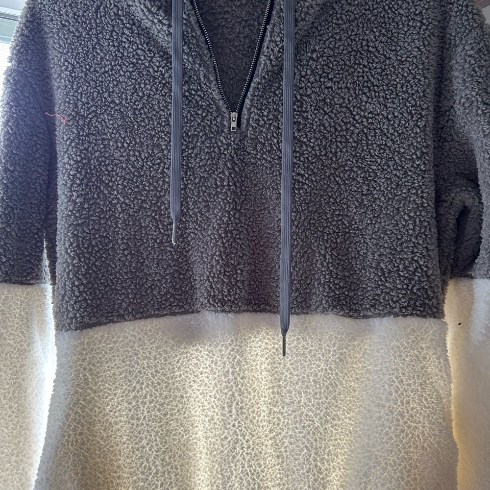 Gray and White Sherpa Pullover